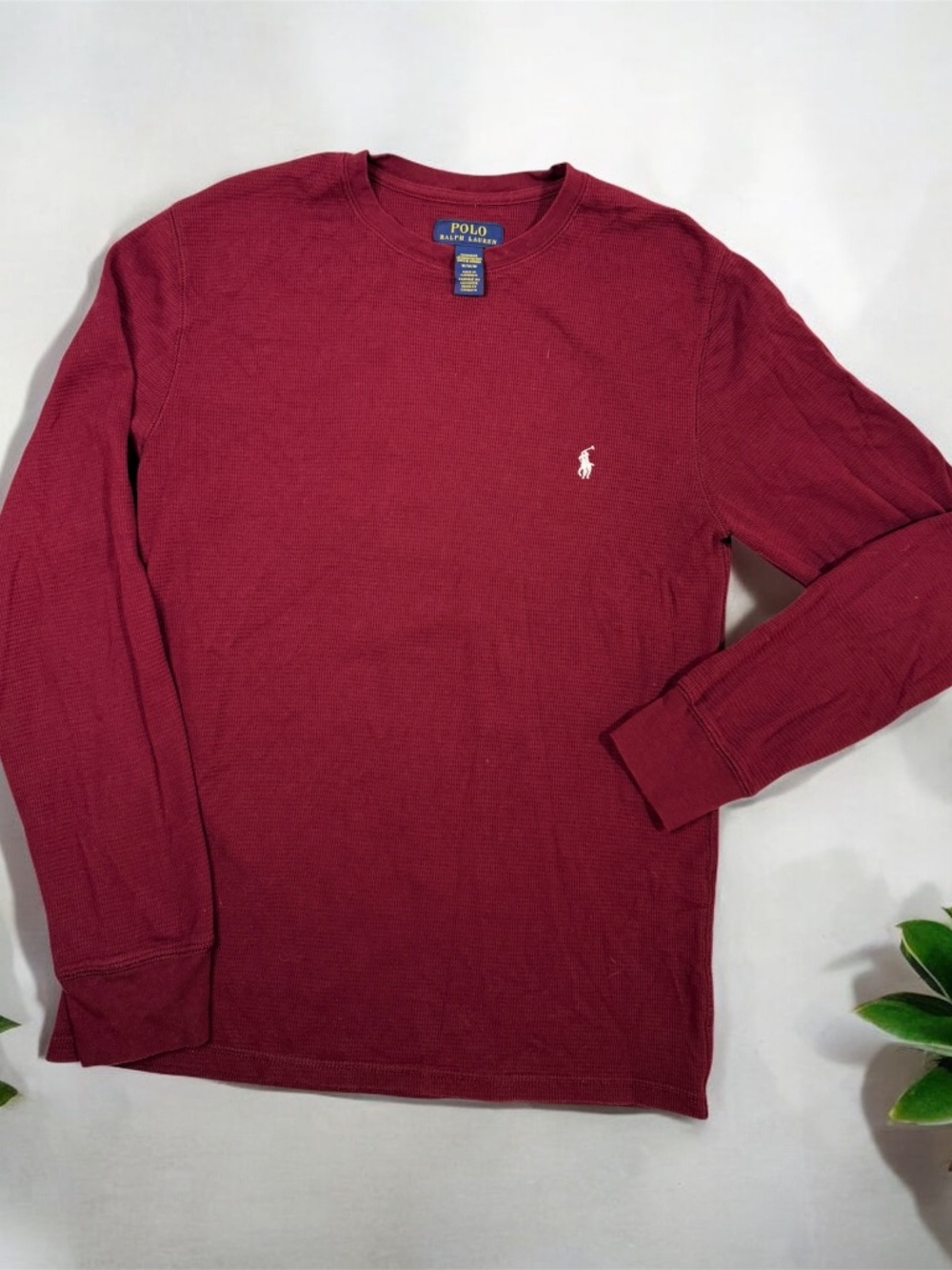 Polo Ralph Lauren Men's Thermal Waffle Knit Long Sleeve Shirt Size M Burgundy